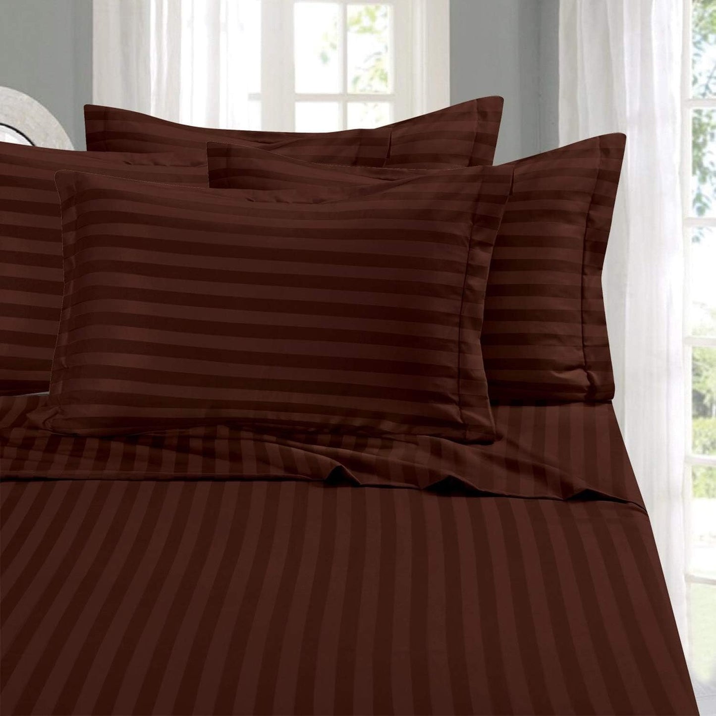 Damask Stripe Brown Twin Sheet Set