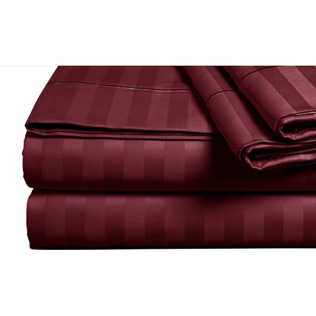 Damask Stripe Burgundy Twin Sheet Set
