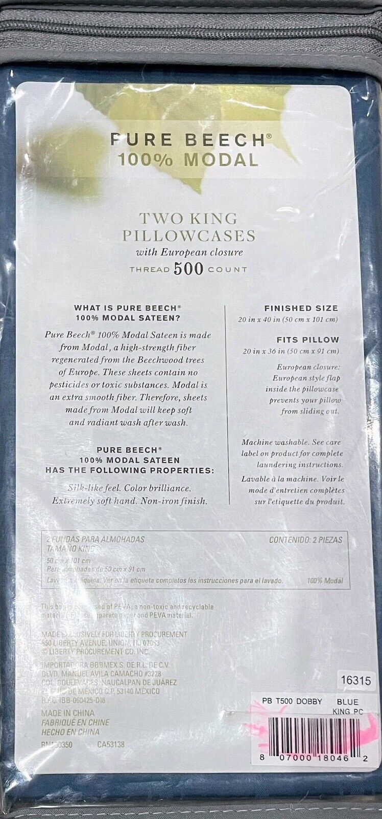 Pure Beech Sateen Stripe King Pillowcases - Set of 2 - Blue