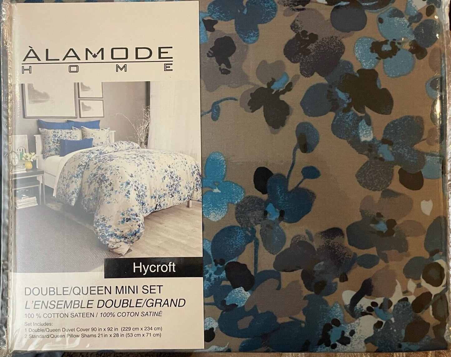 Alamode Home Hycroft Double Queen Mini Set Sateen Gray/Blue