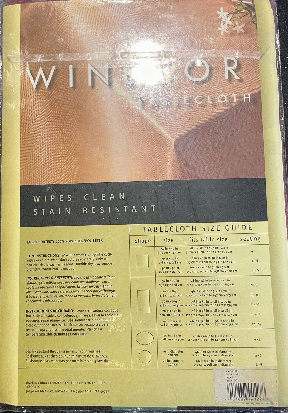 Windsor Tablecloth Wine 70in x 104 in Oblong