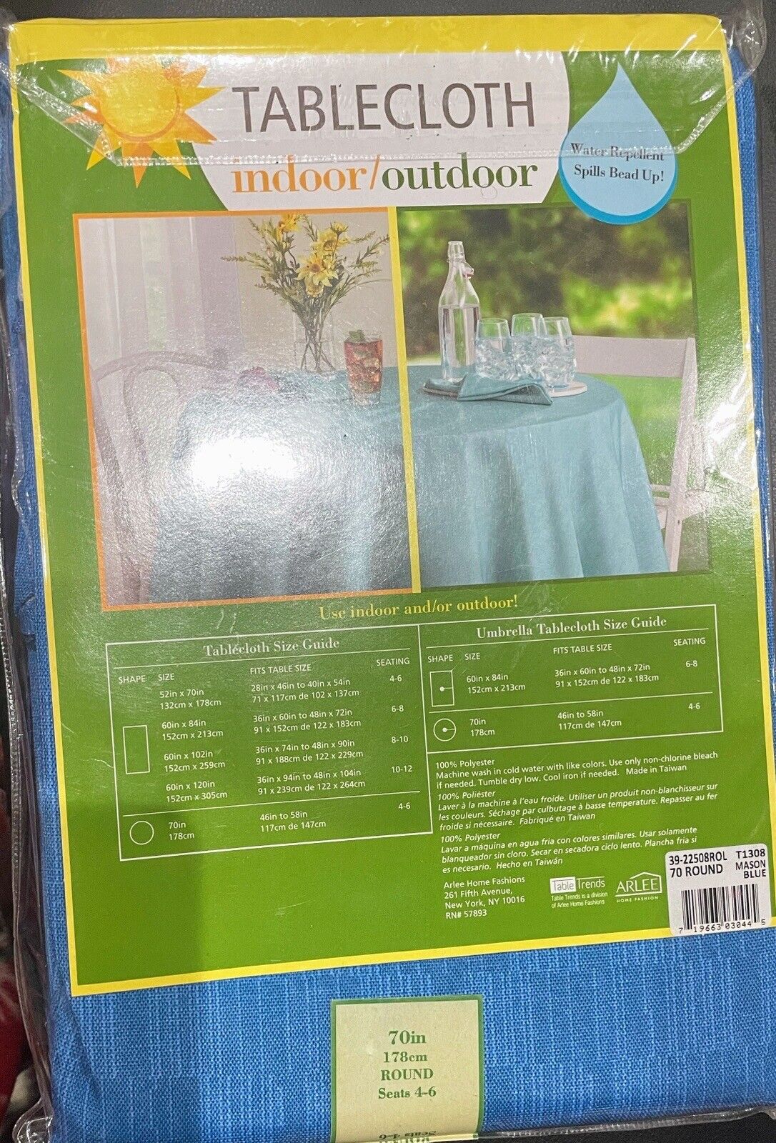 Arlee Home Fashions Indoor/Outdoor Umbrella Tablecloth 70in - Mason Blue