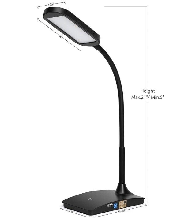 TW Lighting IVY LED Desk Lamp with USB Port, Black