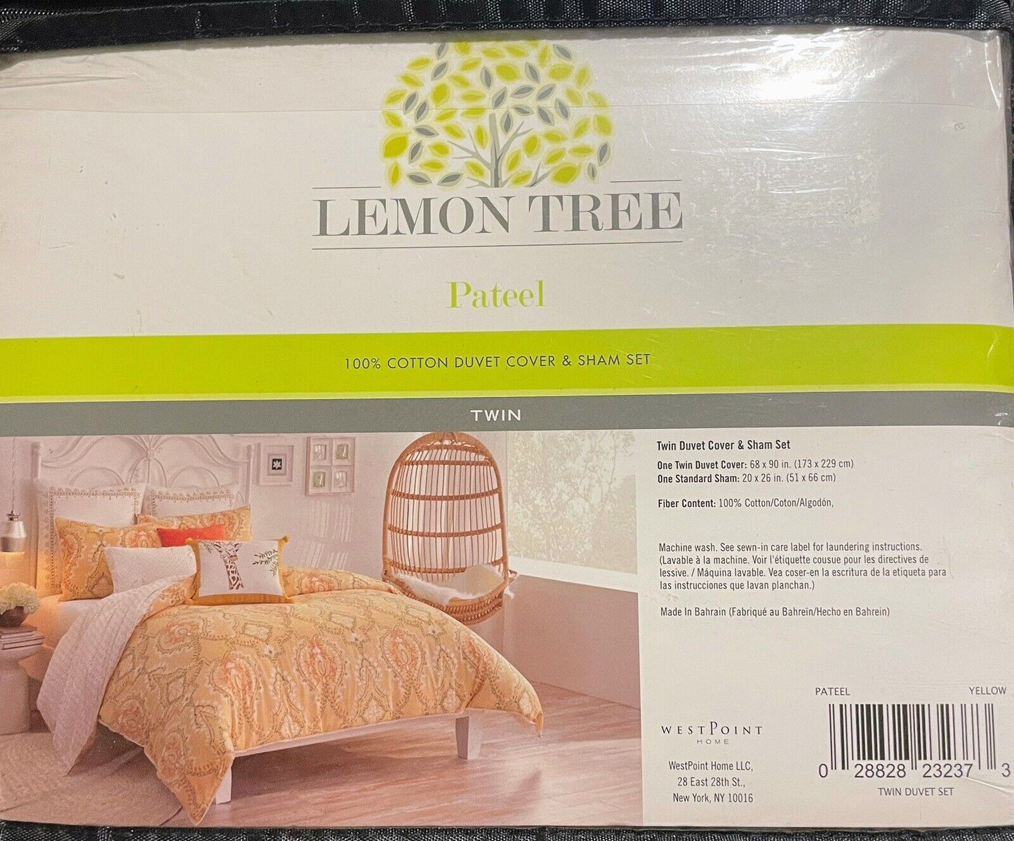 Lemon Tree Patel Twin Duvet Cover - Yellow