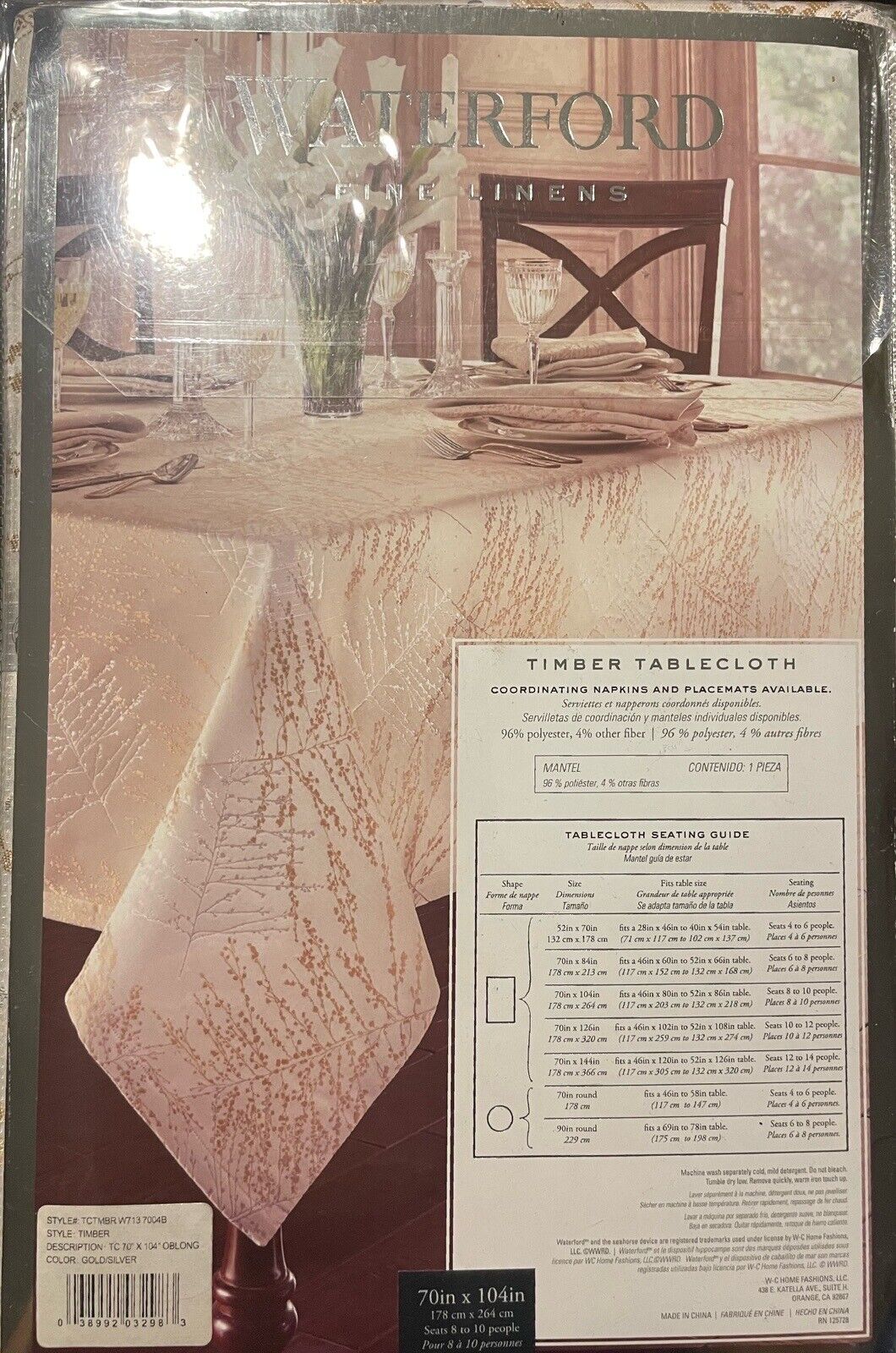Waterford Fine Linens Tablecloth Timber Gold/Silver 70in x 104 in Oblong
