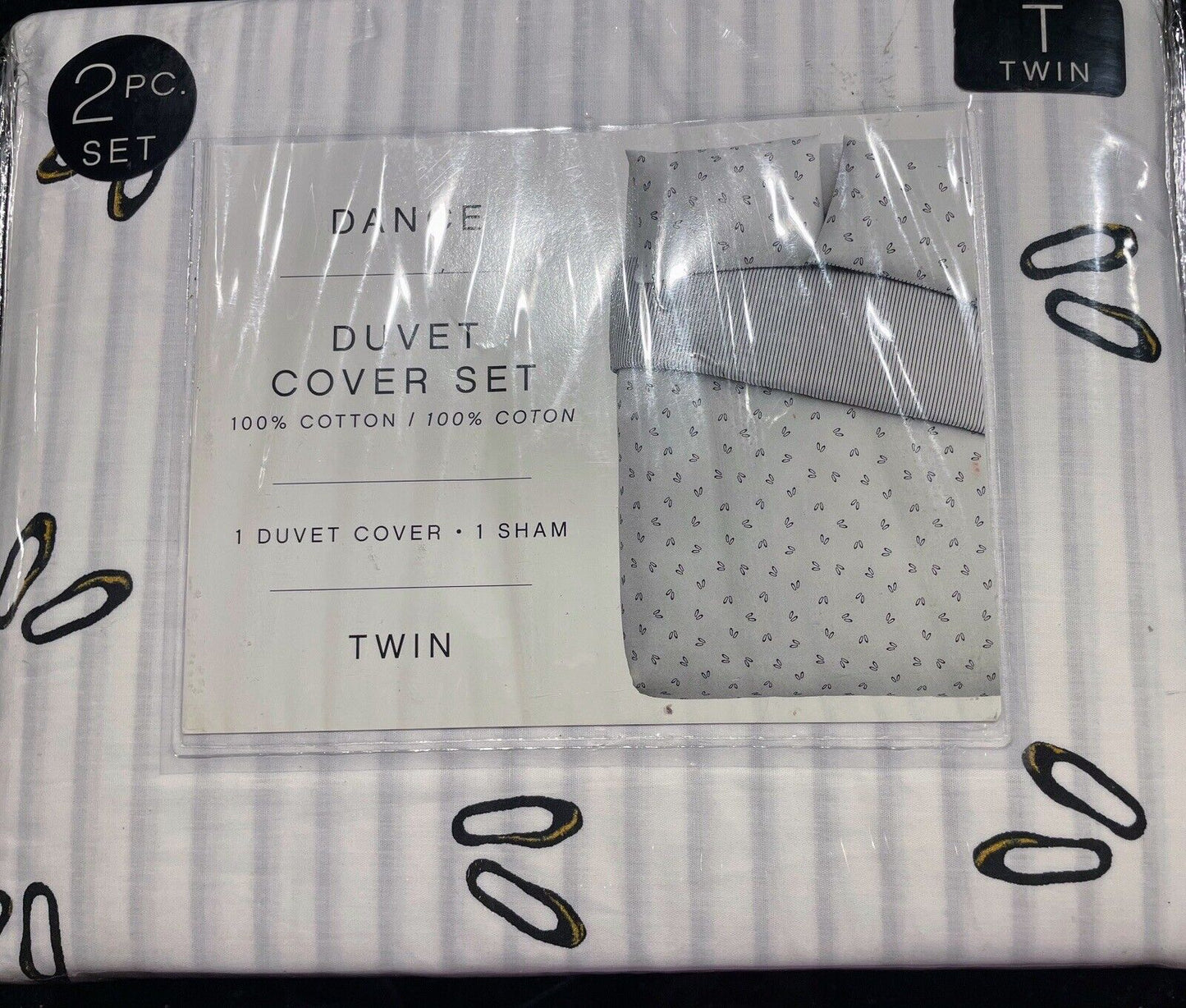 Dance Reversible Twin Duvet Cover Set - White Black Ballet Slippers