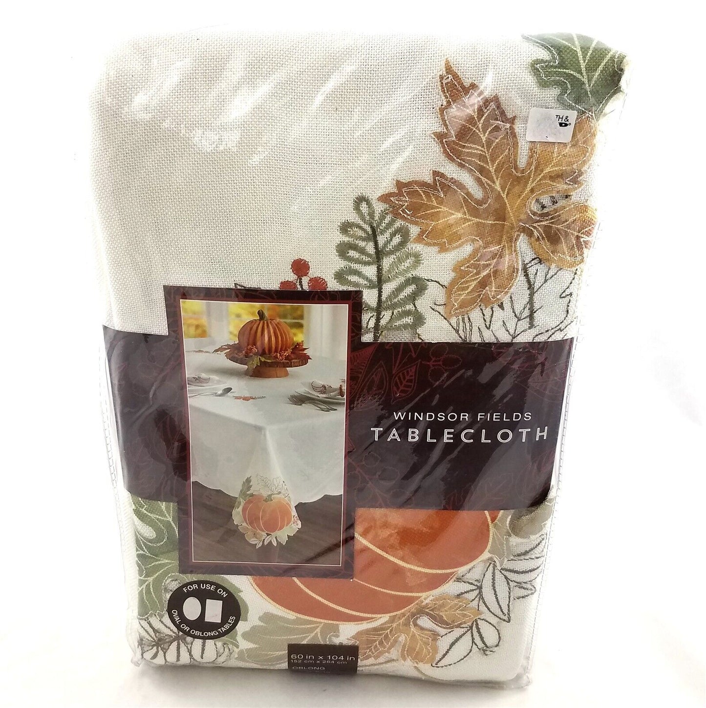 Windsor Fields Thanksgiving Pumpkins Harvest Cutwork Tablecloth Oblong 60in x 84in
