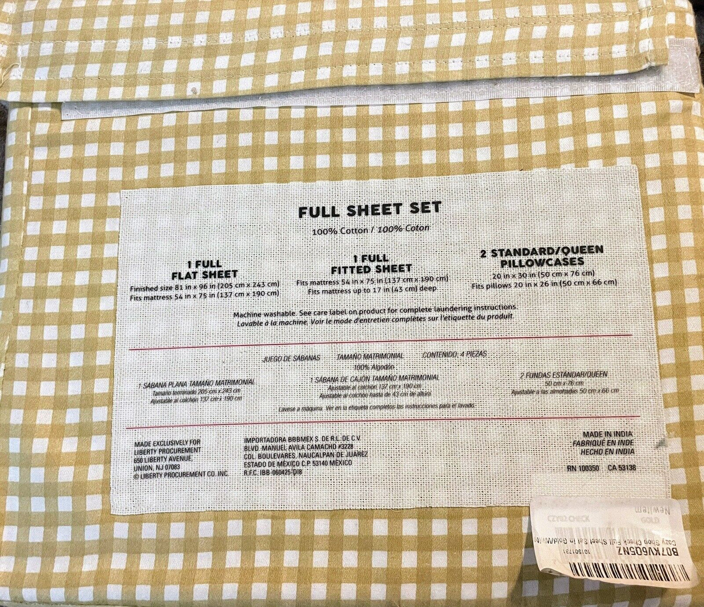 Cozy Shop Full Sheet Set Gold Checkered