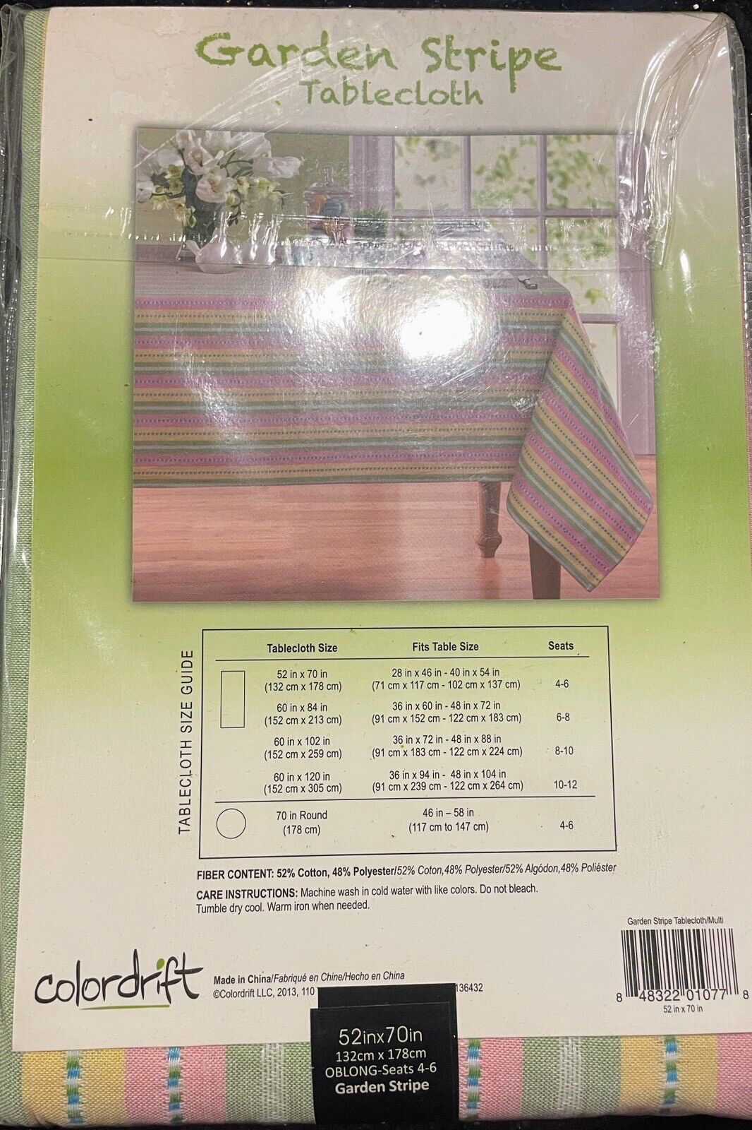 Colordrift Garden Stripe 52in x 70in Tablecloth Round