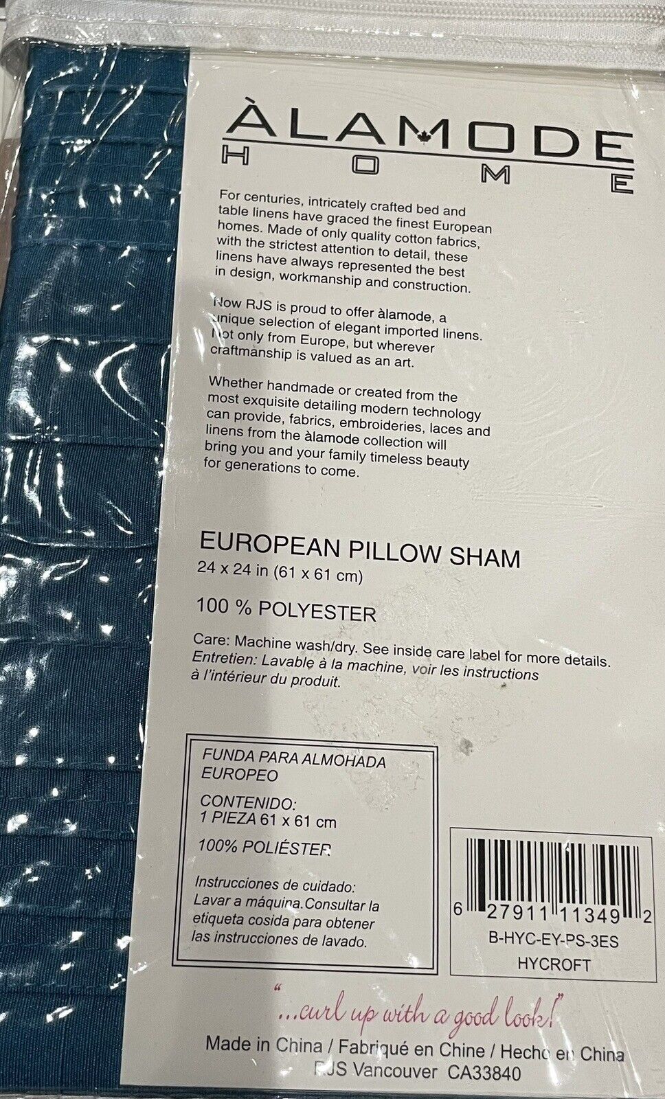 Alamode Home Hycroft European Pillowcase - Dark Teal