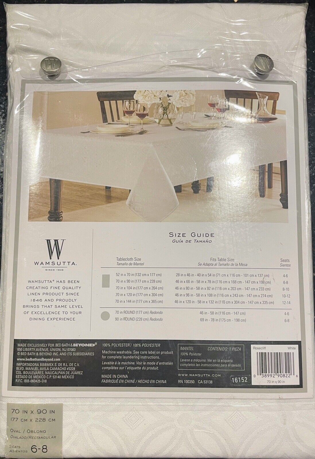 Wamsutta Everyday Rosecliff Tablecloth 70in x 90in - White