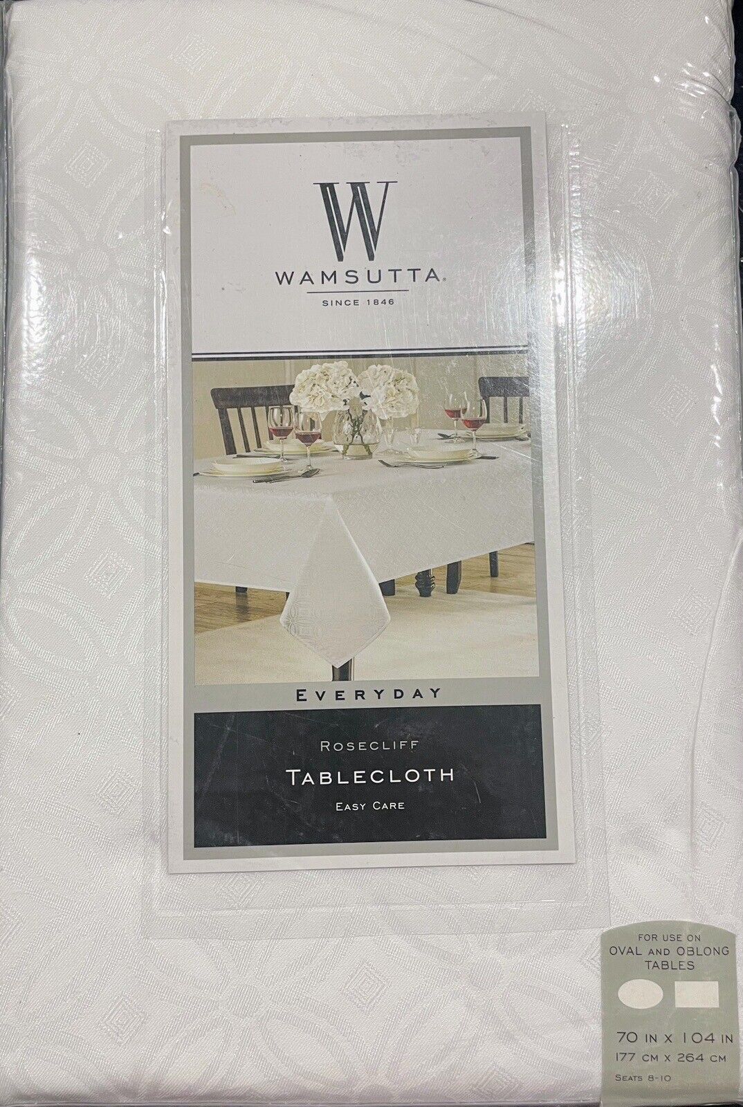 Wamsutta Everyday Rosecliff Tablecloth 70inx 104in - White