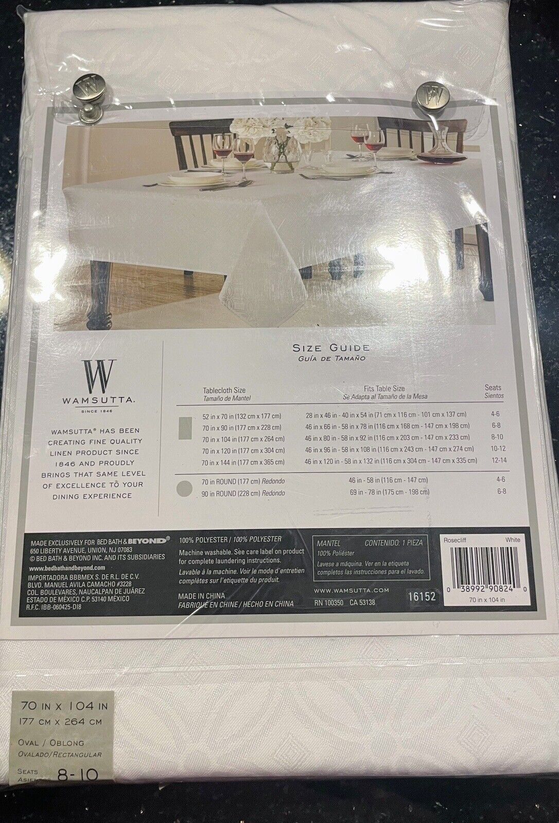 Wamsutta Everyday Rosecliff Tablecloth 70inx 104in - White