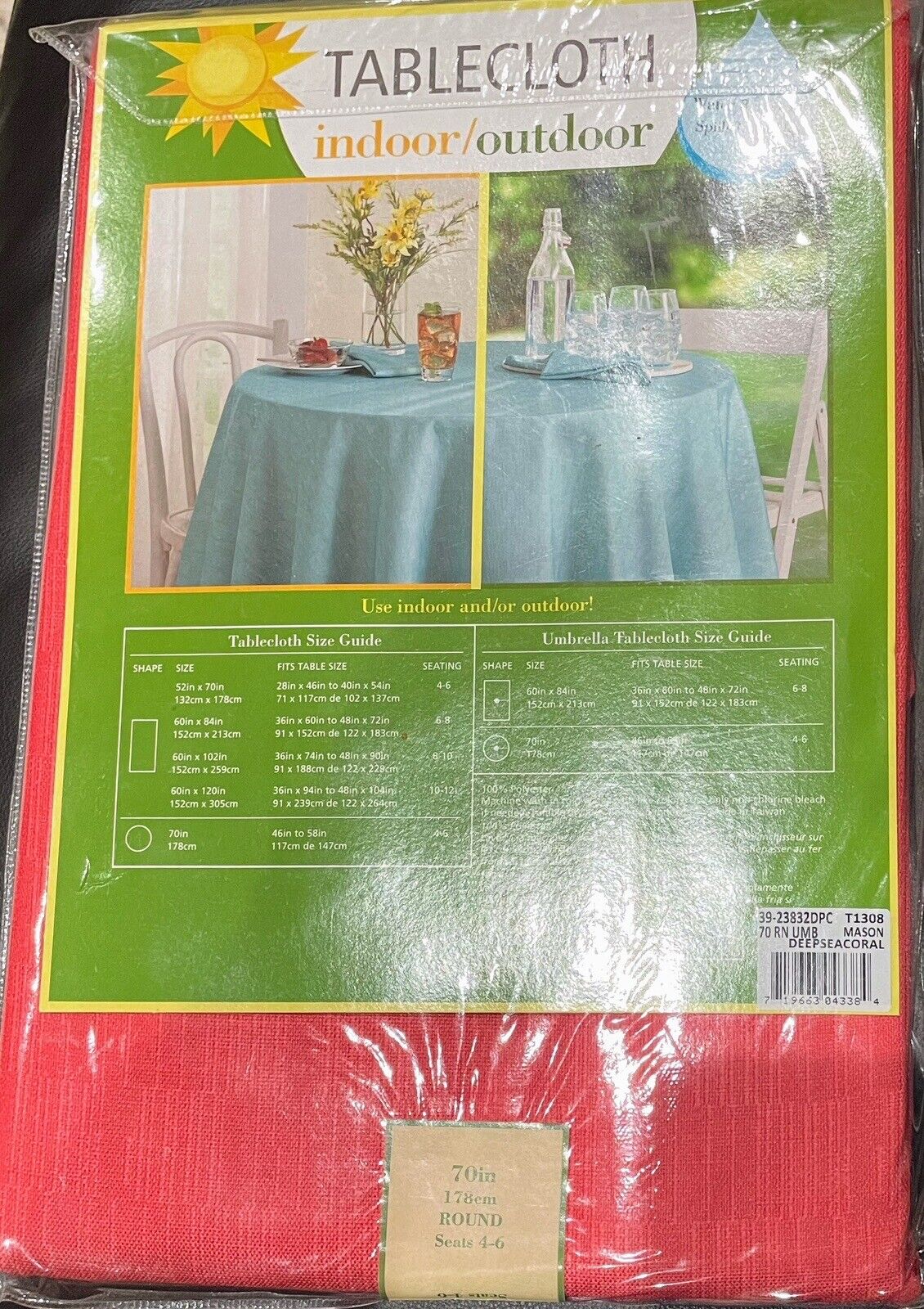 Arlee Home Fashions Indoor/Outdoor Umbrella Tablecloth 70in - Deep Sea Coral