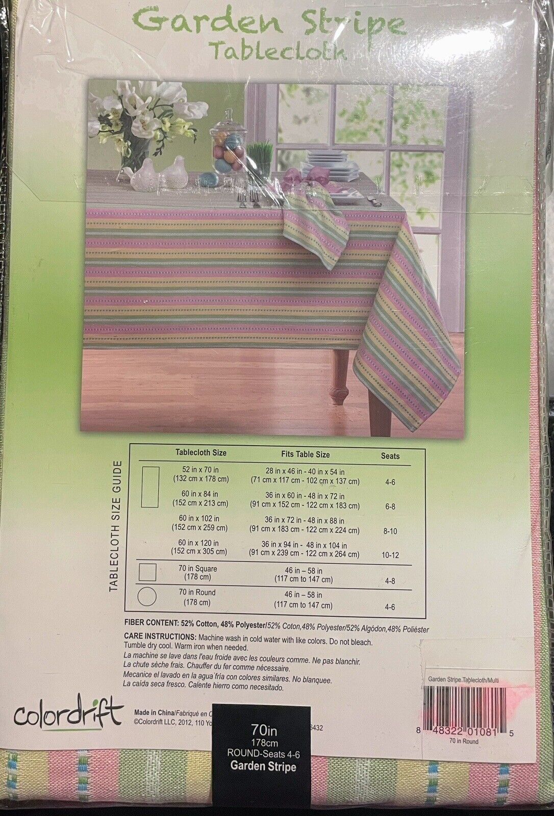 Colordrift Garden Stripe 70in Round Tablecloth