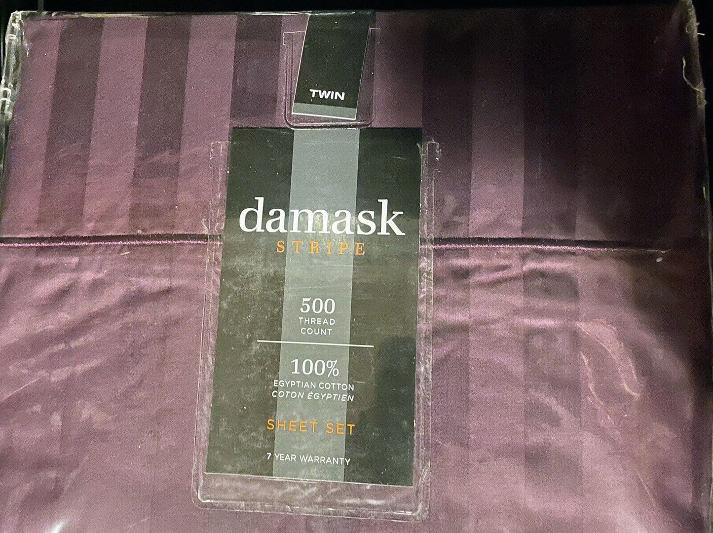 Damask Stripe Twin Sheet Set Purple