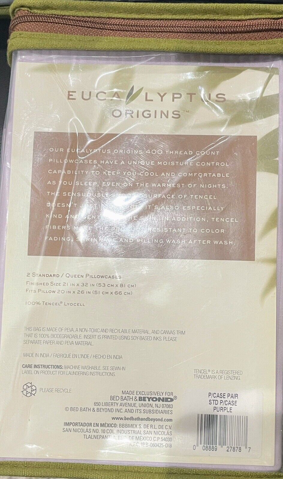 Eucalyptus Origins Set of 2 Standard/Queen Pillowcases - Purple