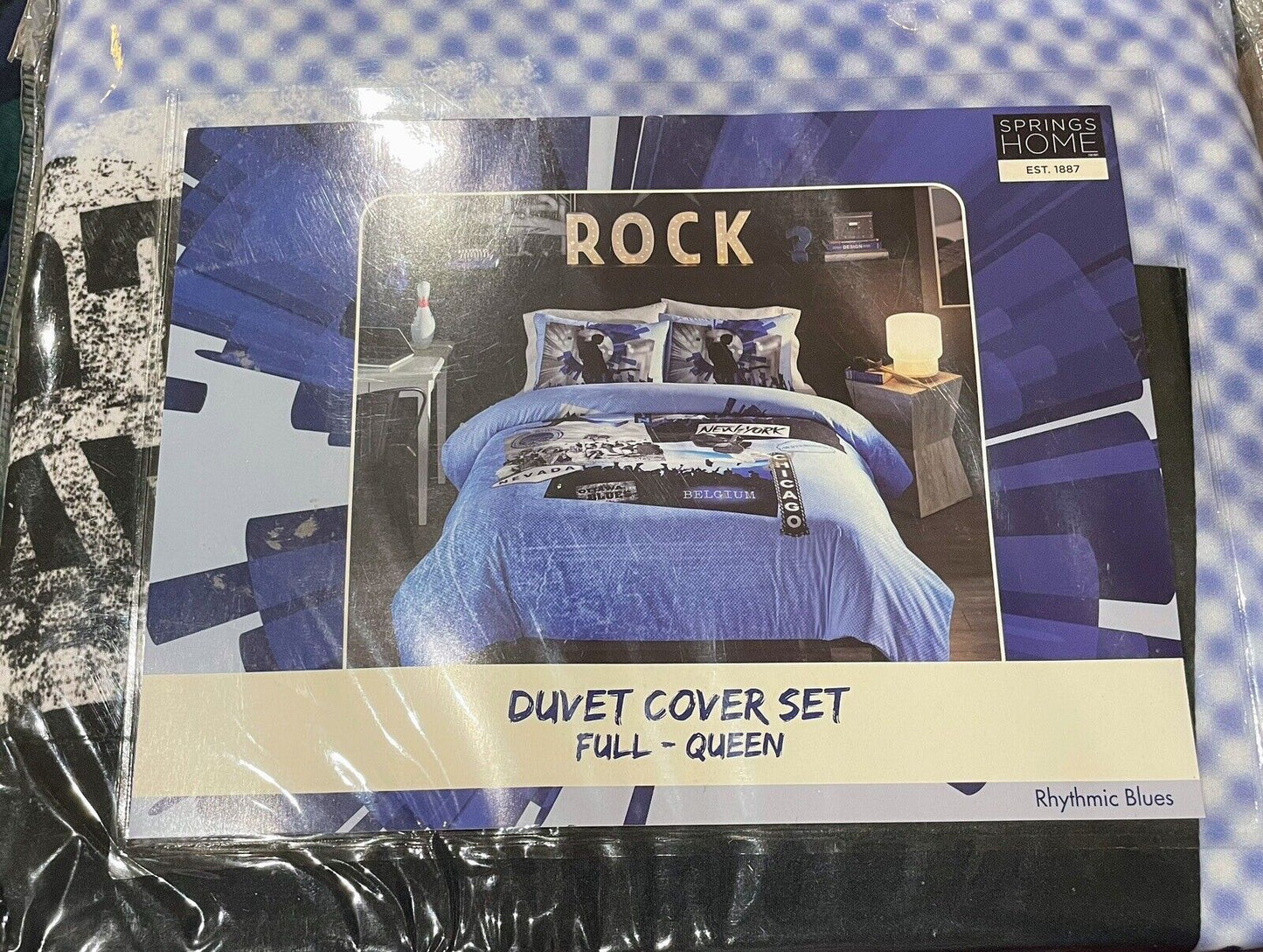 Springs Home Rhythmic Blues Full/Queen Duvet Cover Set Rock & Roll Blue