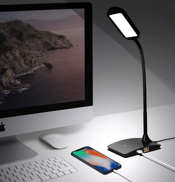 TW Lighting IVY LED Desk Lamp with USB Port, Black