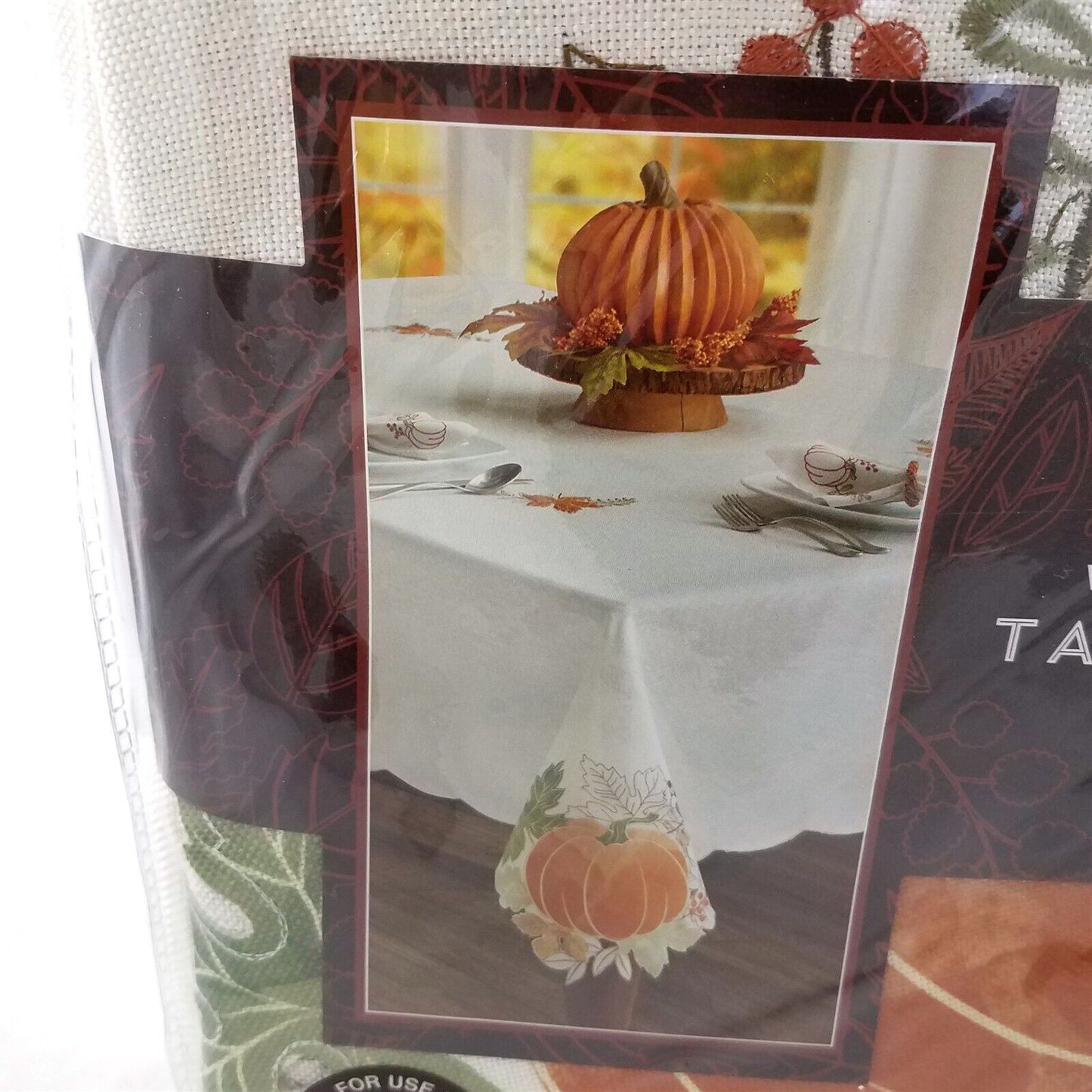 Windsor Fields Thanksgiving Pumpkins Harvest Cutwork Tablecloth Oblong 60in x 84in