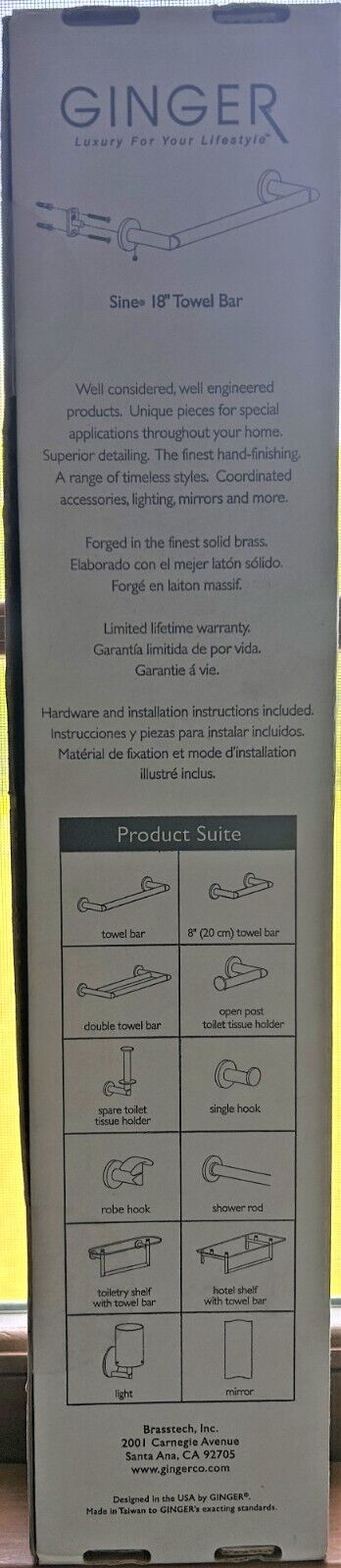 Ginger Sine Collection 18” Polished Chrome Single Towel Bar