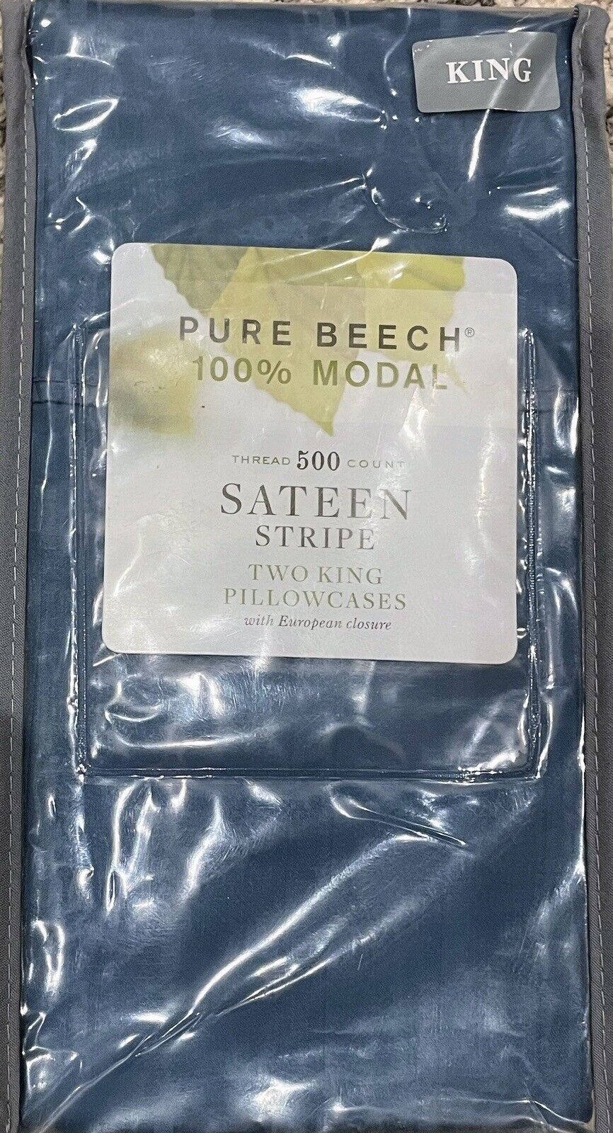 Pure Beech Sateen Stripe King Pillowcases - Set of 2 - Blue