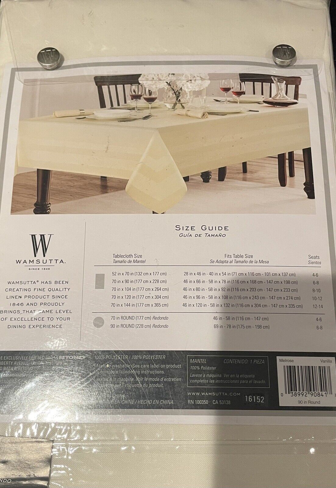 Wamsutta Tablecloth Everyday Melrose 90in Round -Vanilla