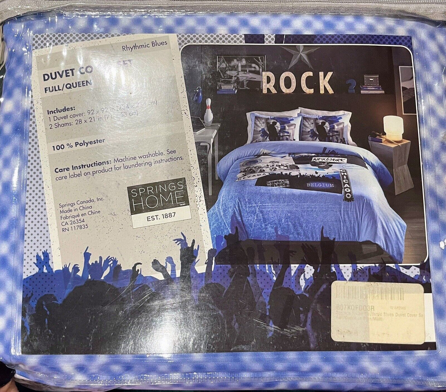 Springs Home Rhythmic Blues Full/Queen Duvet Cover Set Rock & Roll Blue