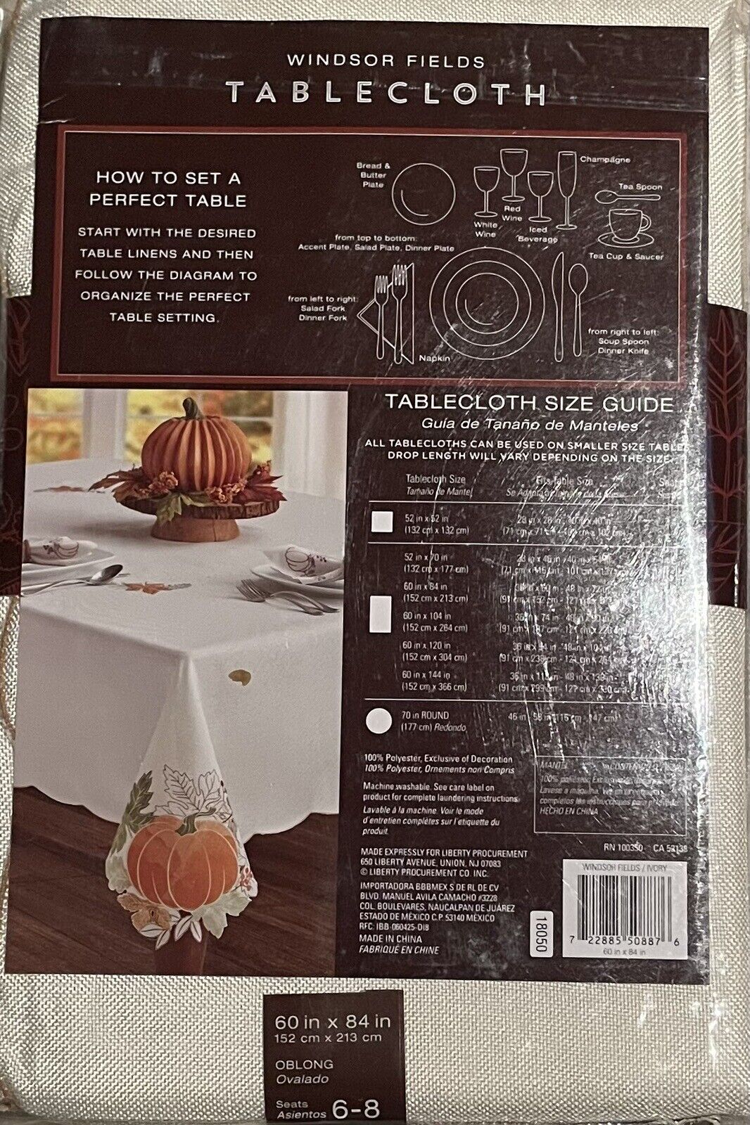 Windsor Fields Thanksgiving Pumpkins Harvest Cutwork Tablecloth Oblong 60in x 84in