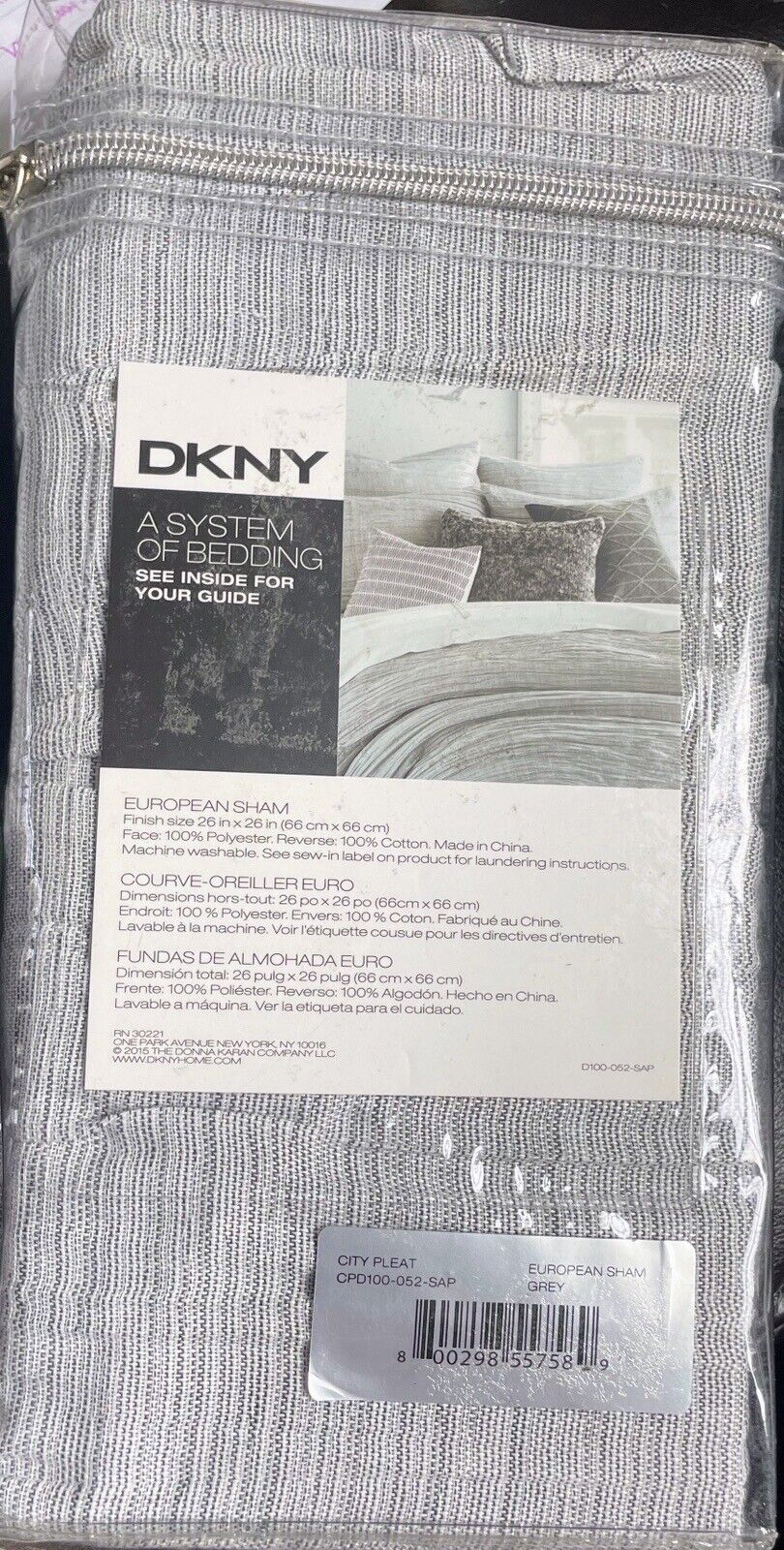 DKNY European Sham City Pleat - Grey