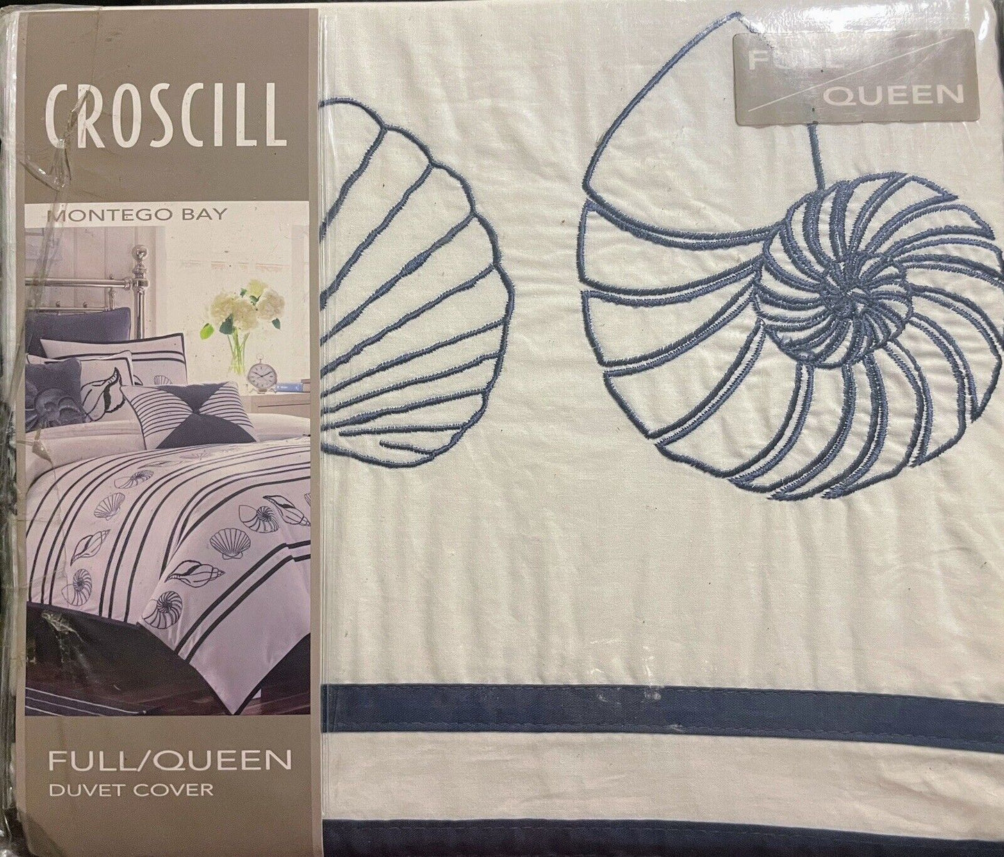 Croscill Montego Bay Full/Queen Embroidered Sea Shells - White/Blue