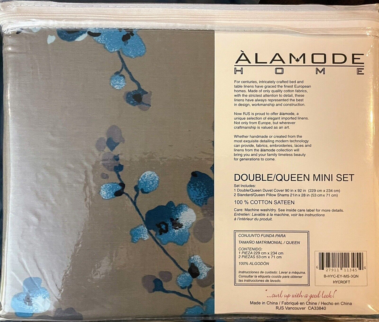 Alamode Home Hycroft Double Queen Mini Set Sateen Gray/Blue