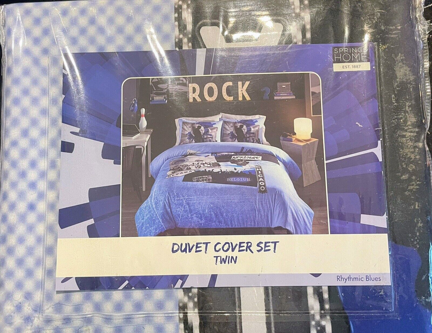 Springs Home Rhythmic Blues Twin Duvet Cover Set Rock & Roll Blue