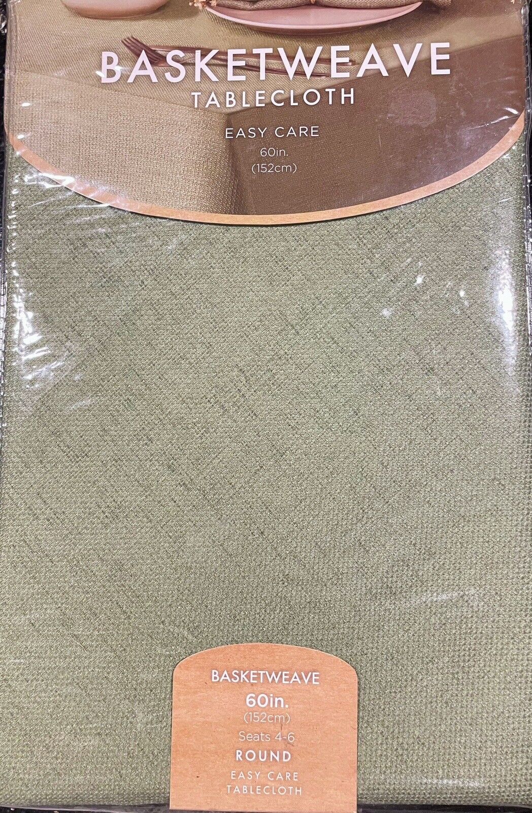 Basketweave 60in Round Tablecloth - Sage Green