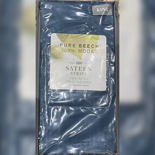 Pure Beech Sateen Stripe King Pillowcases - Set of 2 - Blue