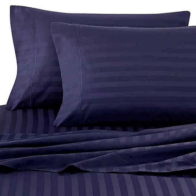 Damask Stripe Navy Twin Sheet Set