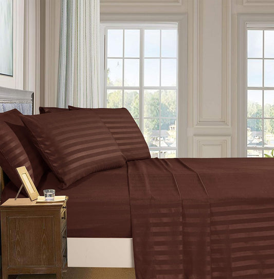 Damask Stripe Brown Twin Sheet Set