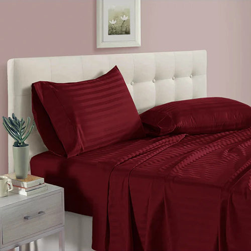 Damask Stripe Burgundy Twin Sheet Set