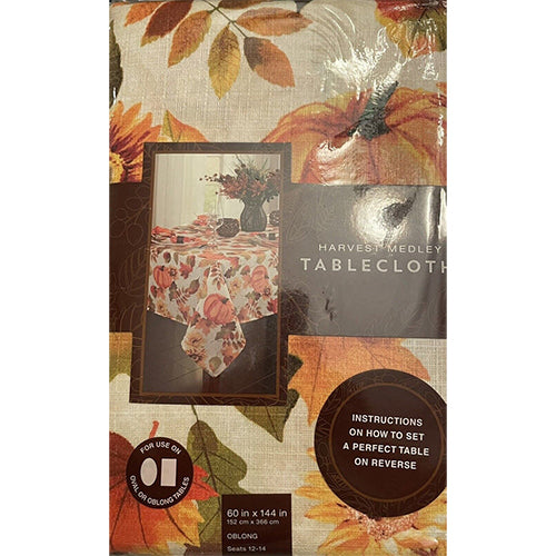 Harvest Medley Tablecloth Pumpkin and Fall Leaves 60in x 144in Oblong