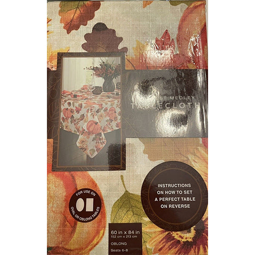 Harvest Medley Tablecloth Pumpkin and Fall Leaves 60in x 84in Oblong