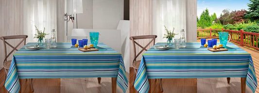 Bardwil Linens Tablecloth Indoor/Outdoor 70in Round - Capri Stripe Aqua