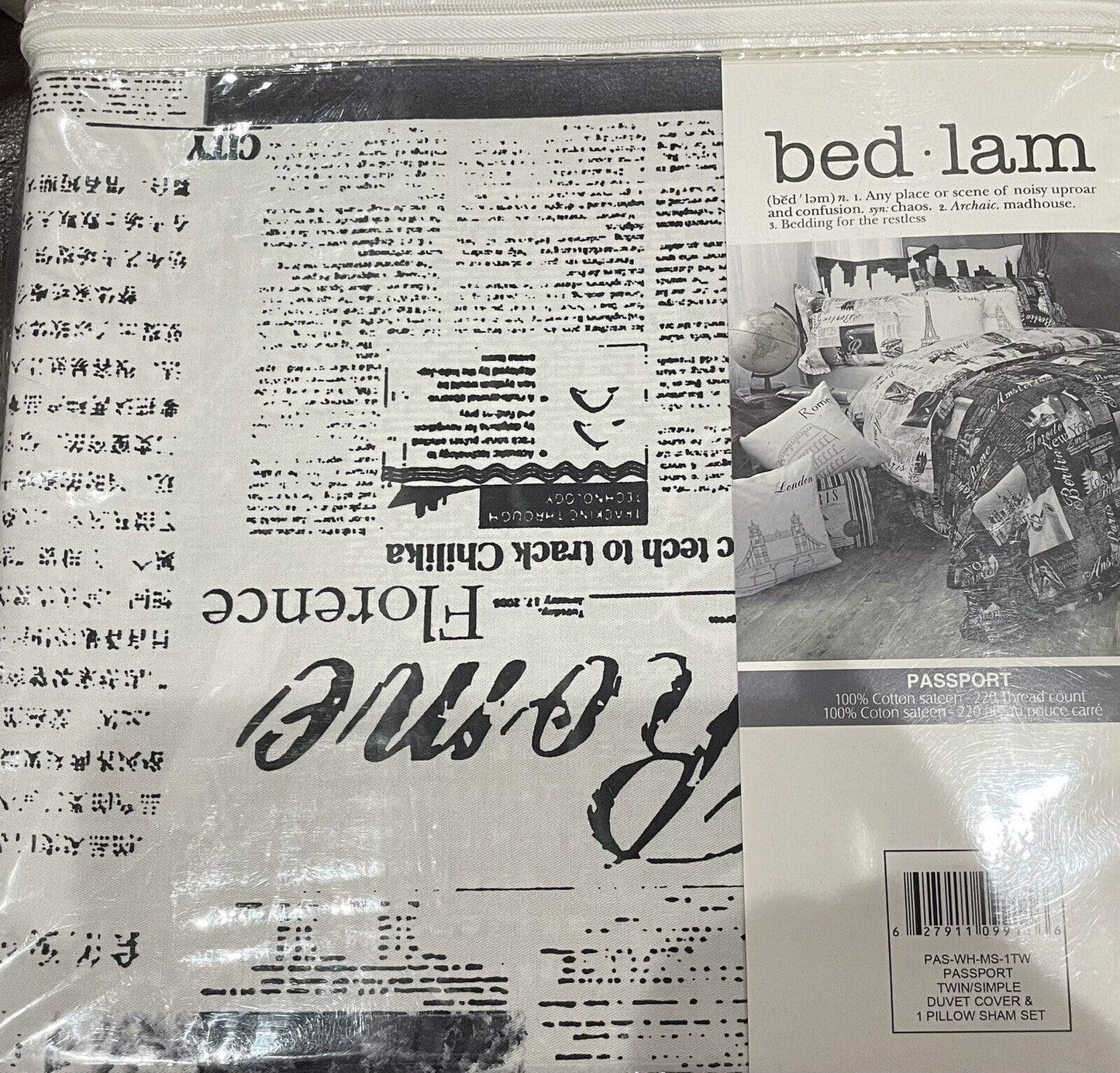 Bed Lam Passport Twin/Twin XL Size Mini Set Reversible Duvet Cover & 1 Sham