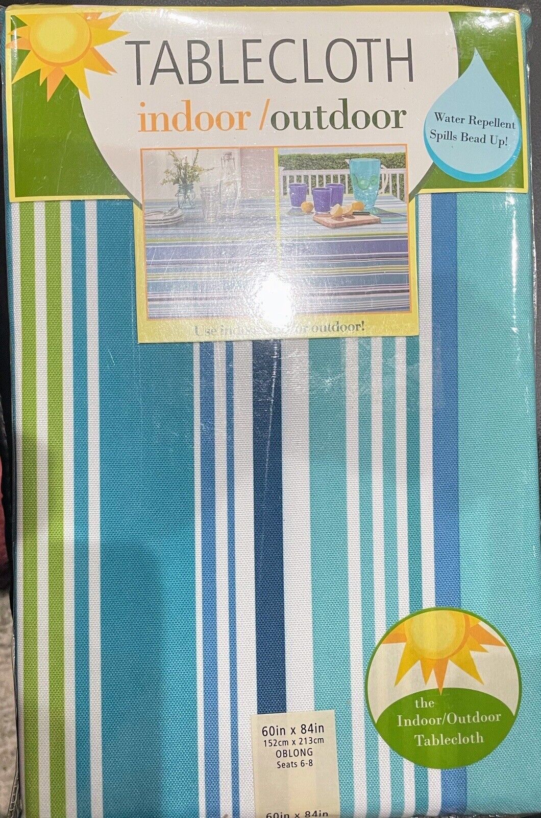 Bardwil Linens Tablecloth Indoor/Outdoor 60in x 84in - Capri Stripe Aqua