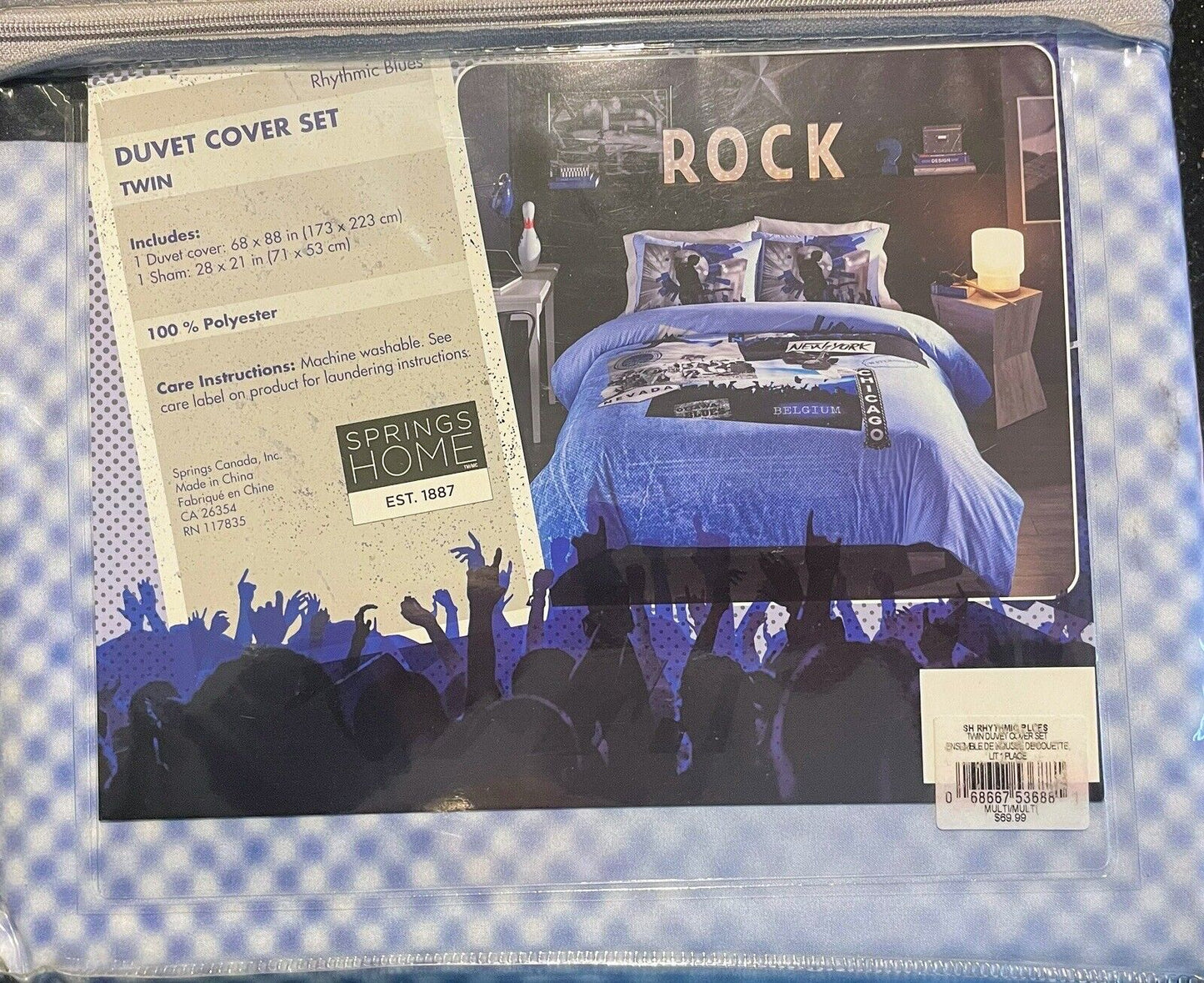 Springs Home Rhythmic Blues Twin Duvet Cover Set Rock & Roll Blue