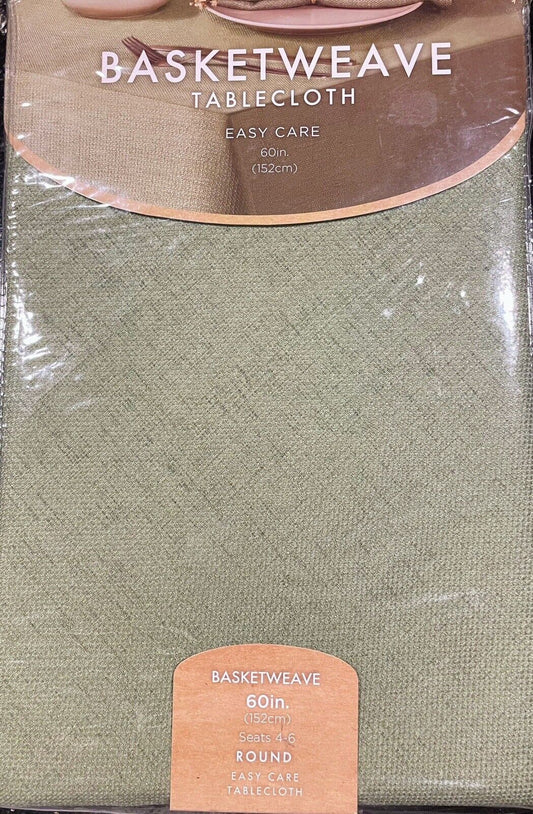 Basketweave 60in Round Tablecloth - Sage Green