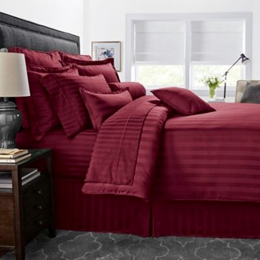 Damask Stripe King Duvet Cover Set Reversible - Burgundy